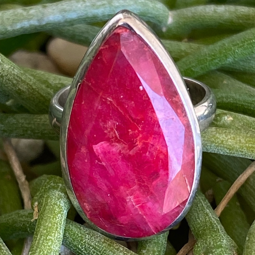Red Sapphire and Sterling Ring
